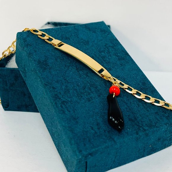 Gold Filled Baby Children ID Bracelet/Good Luck & Proteccion Azabache Bracelet. - Picture 3 of 8
